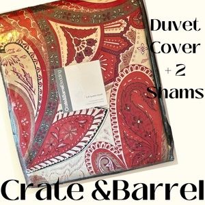 Crate&Barrel Red and White Paisley Duvet Cover Set